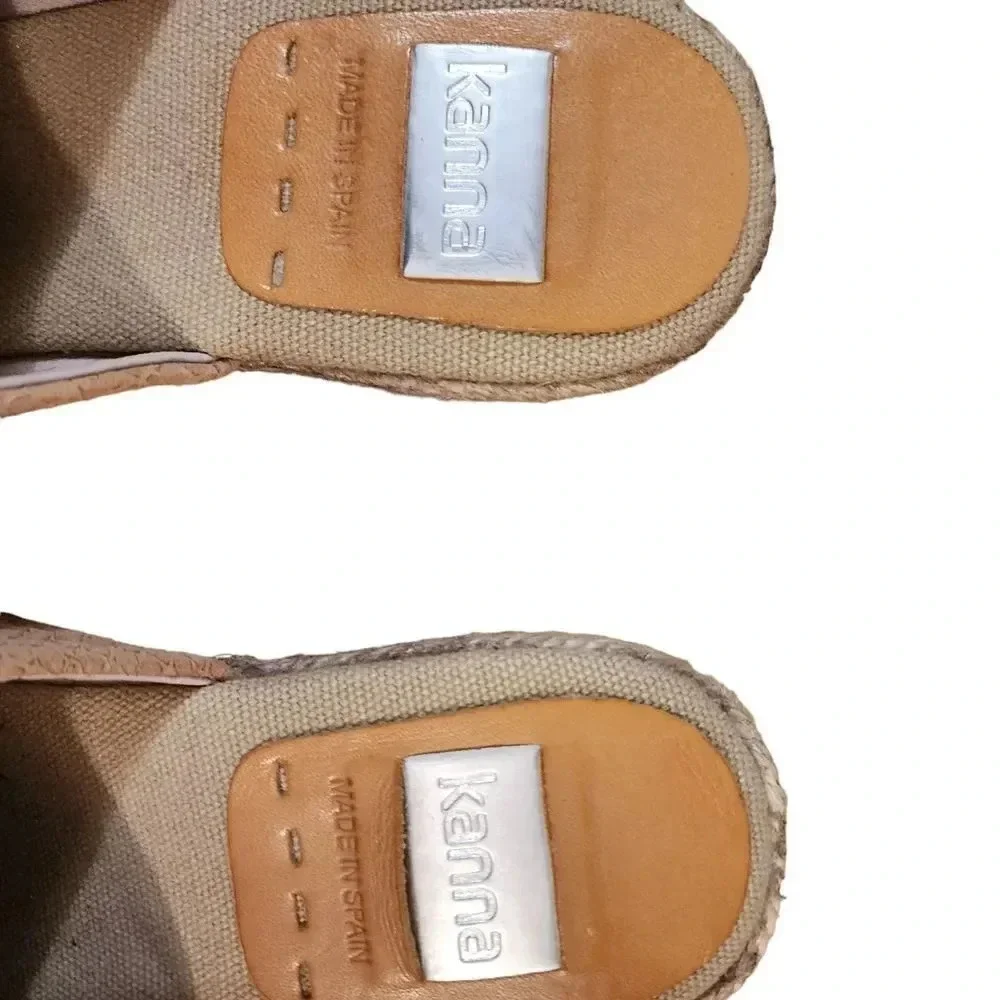 Kanna Sandal Women's Size 10.5 Tan Open Toe Mules Espadrille Platform Wedge Heel